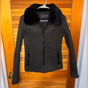 KELLI KOURI Diamond Quilted Scuba Jacket with Fur Collar - womens size small